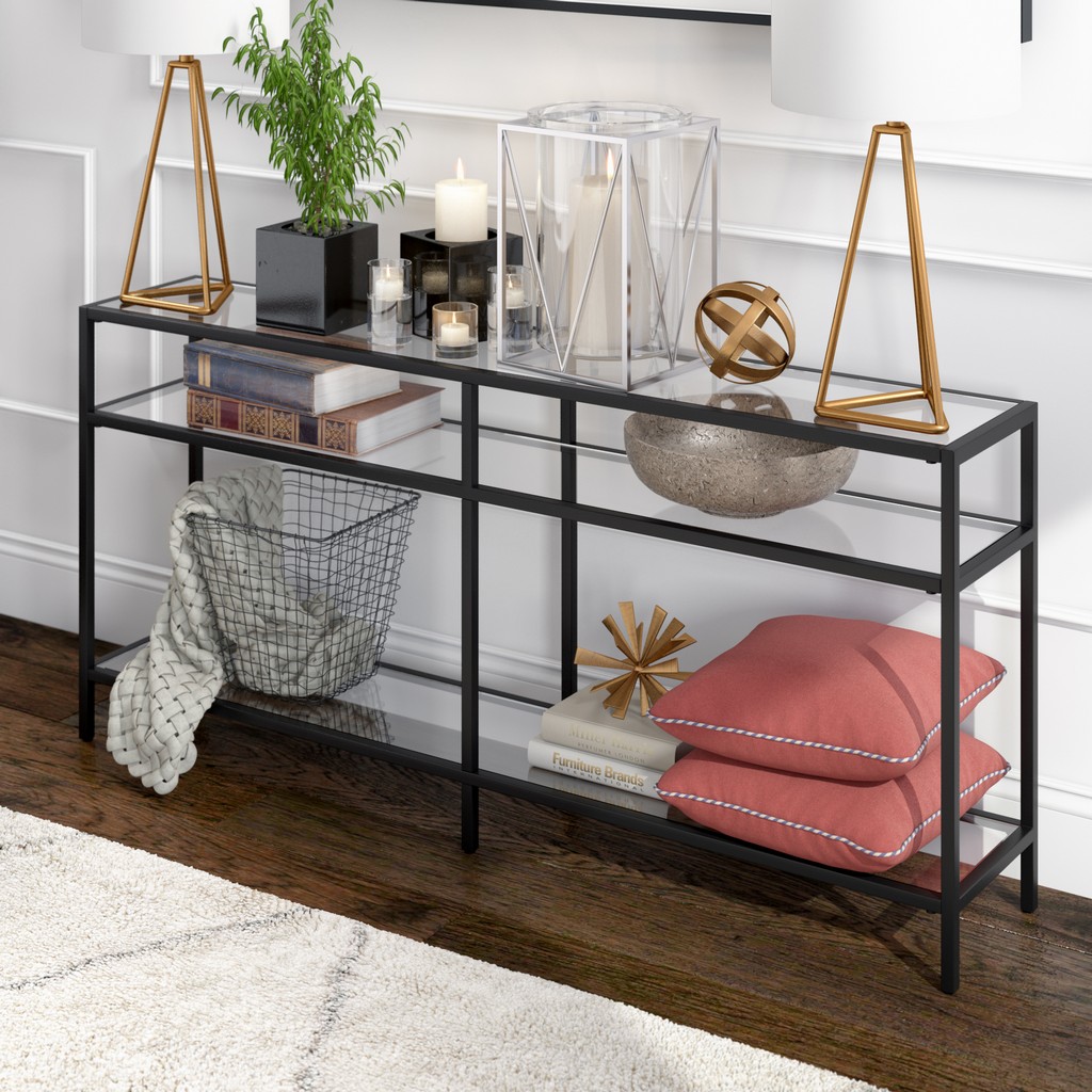 Sivil 64" Blackened Bronze Console Table - Hudson & Canal At0593