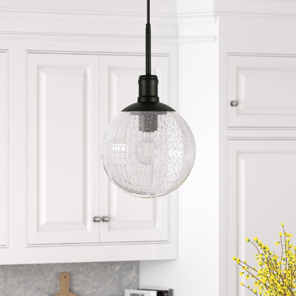 Walker Blackened Bronze And Seeded Glass Pendant - Hudson & Canal Pd0615