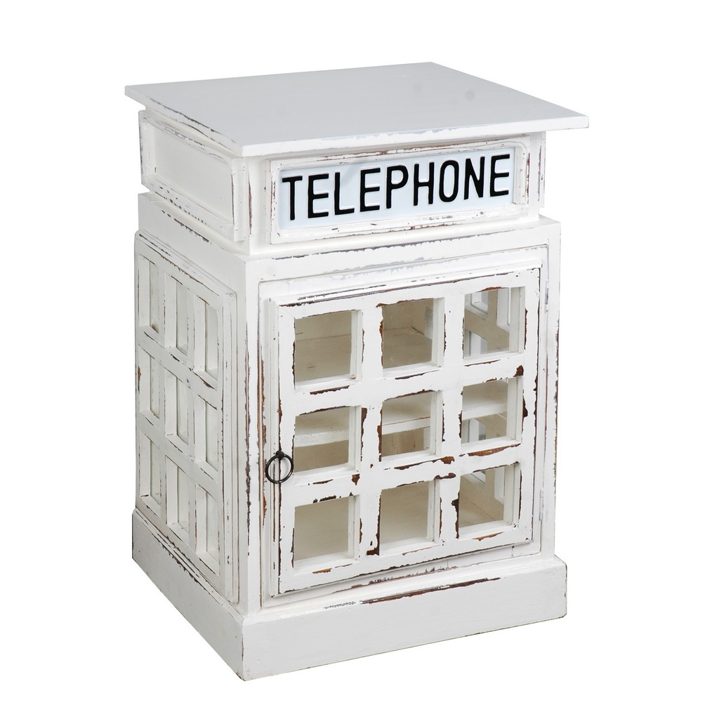 Sunset Trading Cottage English Phone Booth End Table In Distressed White - Sunset Trading Cc-cab064sold-ww