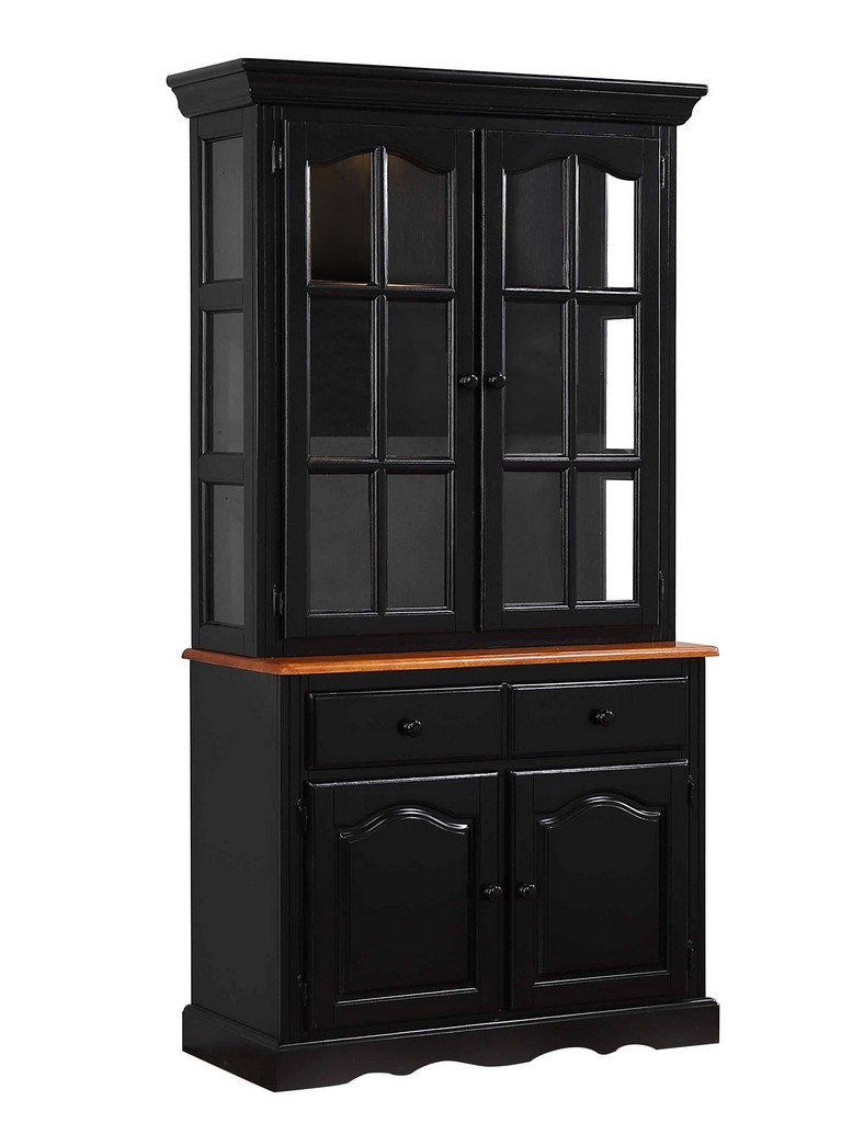 Sunset Trading Black Cherry Selections Keepsake Buffet and Lighted Hutch In Antique Black and Cherry - Sunset Trading DLU-19-BH-BCH