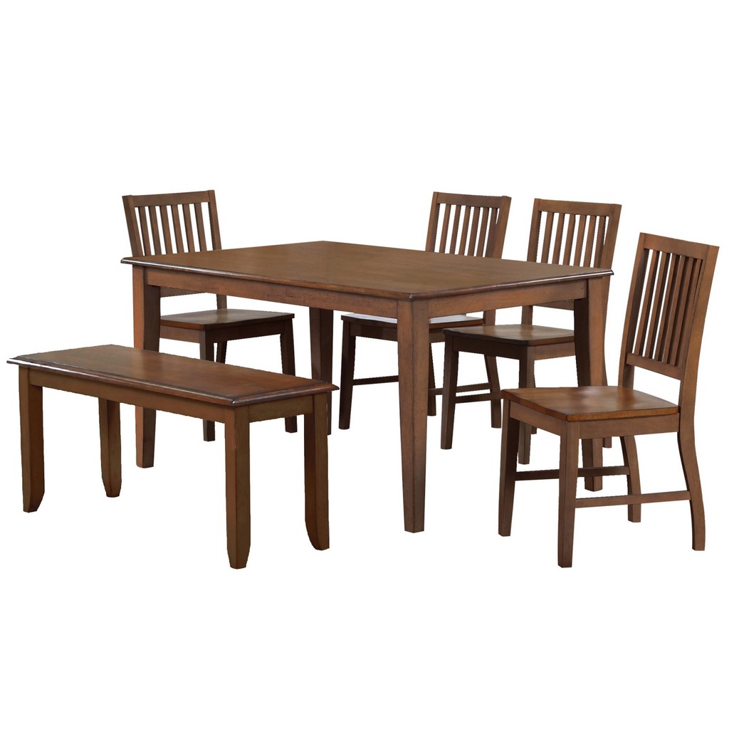 Simply Brook 6 Piece Rectangular Dining Set with Bench, Amish Brown Solid Wood, Seats 7 - Sunset Trading DLU-BR3660-C60-BNAM6P