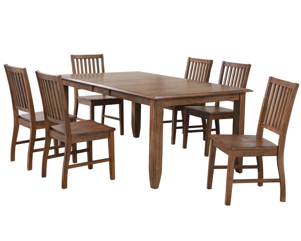 Sunset Trading Simply Brook 7 Piece Extendable Table Dining Set With 6 Slat Back Chairs In Amish Brown - Sunset Trading DLU-BR4272-C60-AM7PC