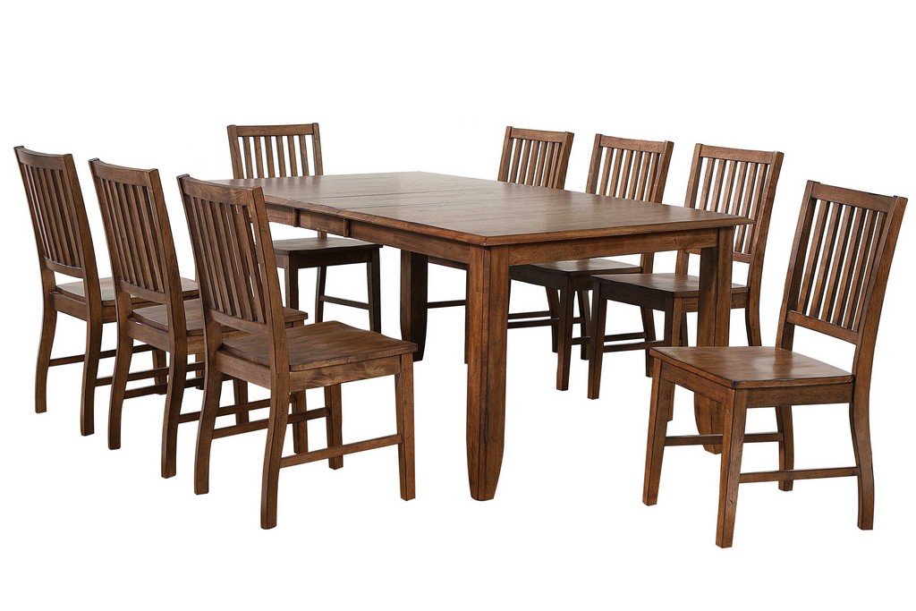 Sunset Trading Simply Brook 9 Piece Extendable Table Dining Set With 8 Slat Back Chairs In Amish Brown - Sunset Trading DLU-BR4272-C60-AM9PC