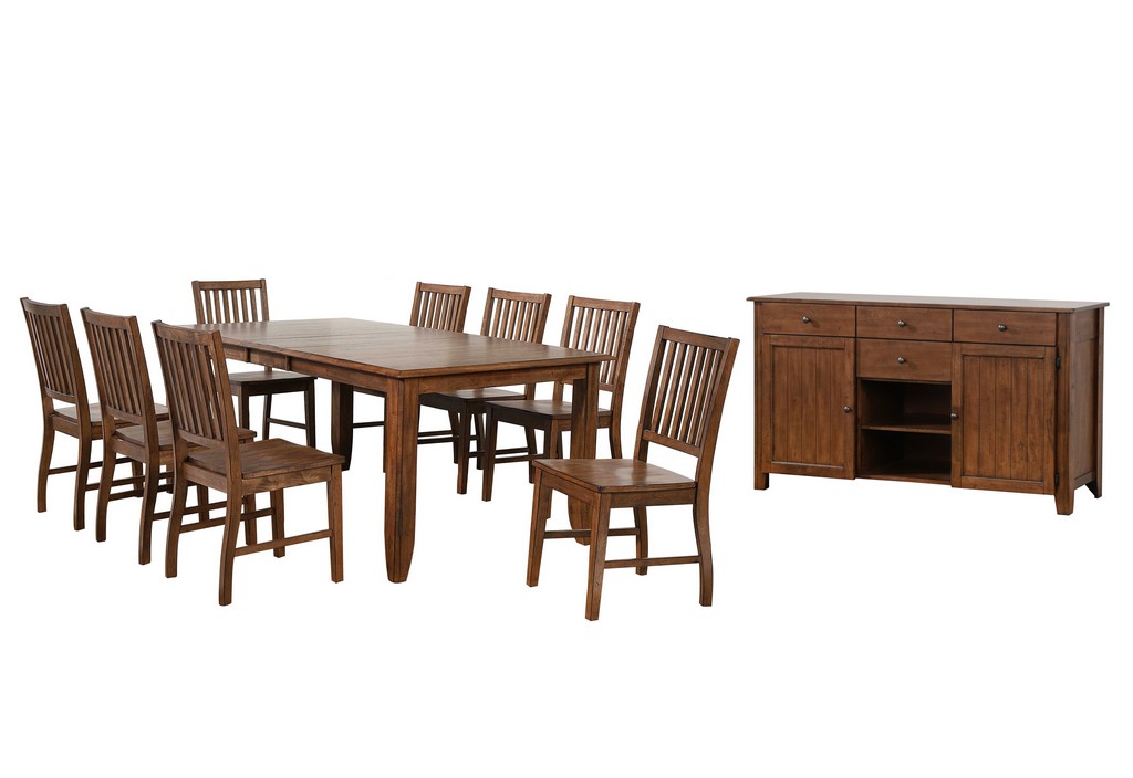 Sunset Trading Simply Brook 10 Piece Extendable Table Dining Set With Sideboard In Amish Brown - Sunset Trading DLU-BR4272-C60-AMSB10PC