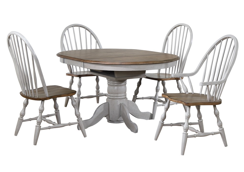 Round Oval Extendable Dining Table Set Arm Chairs Wood Sunset