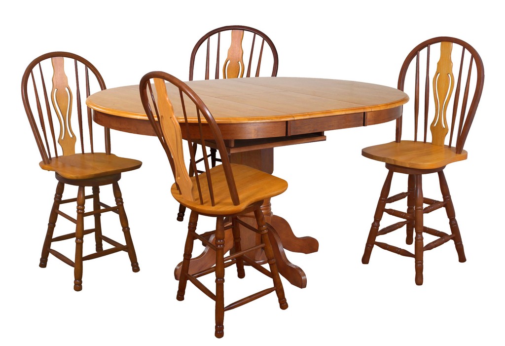 Oak Pub Dining Table Set Counter Barstools