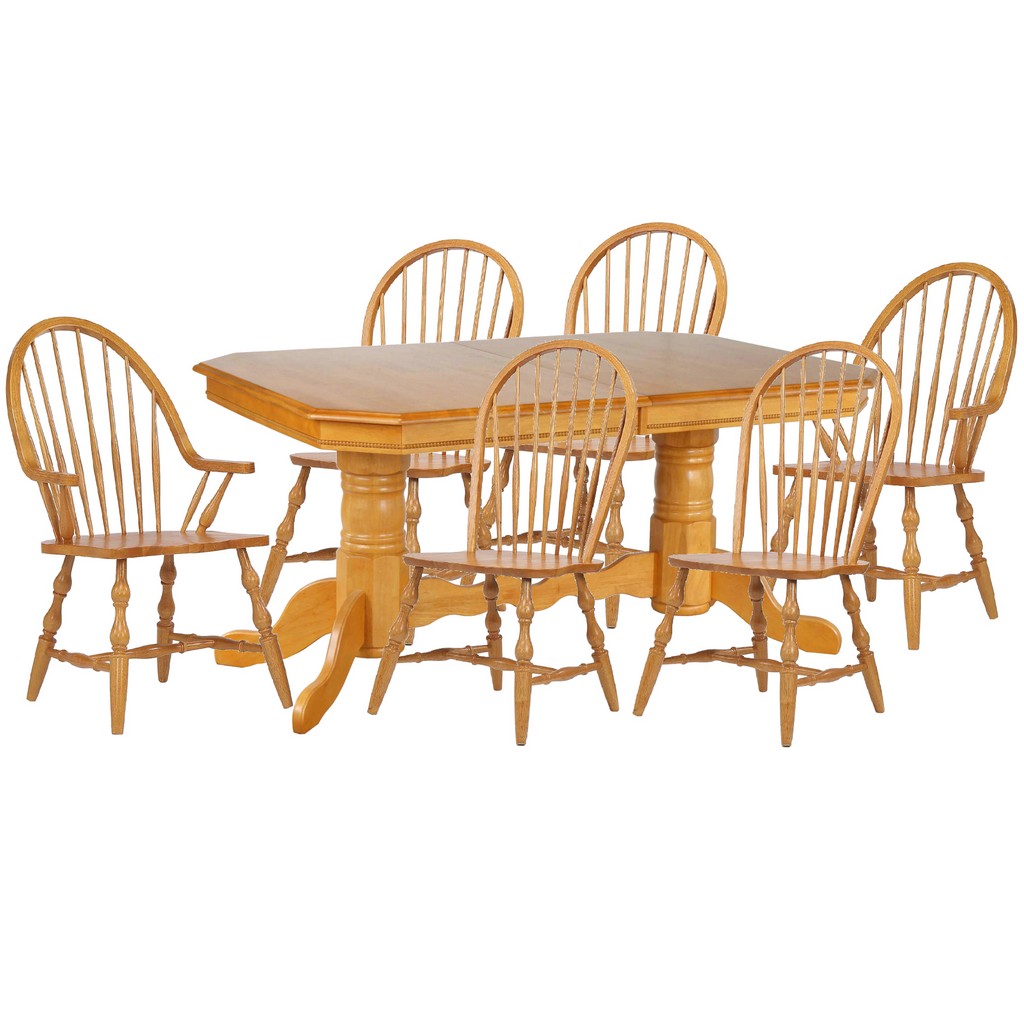 Sunset Oval Extendable Pedestal Double Dining Set Arm Chairs