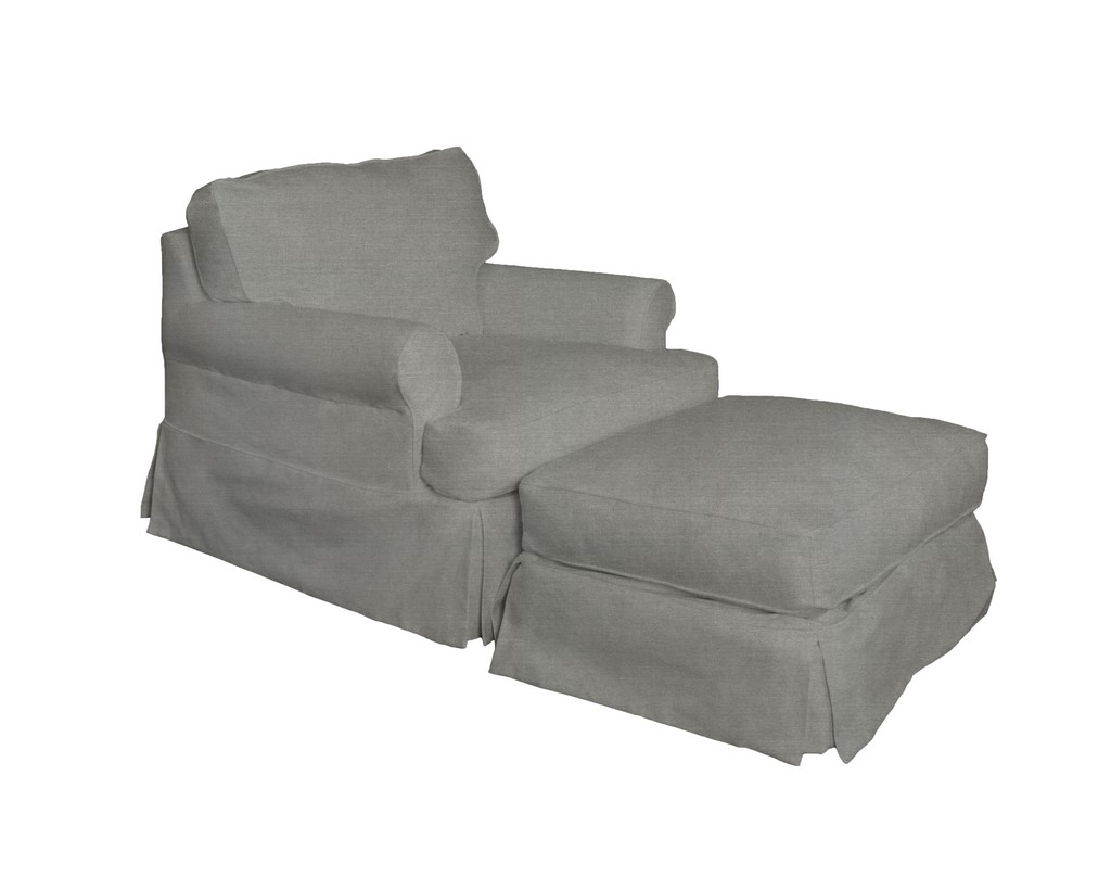 Slipcovered Chair Ottoman Gray