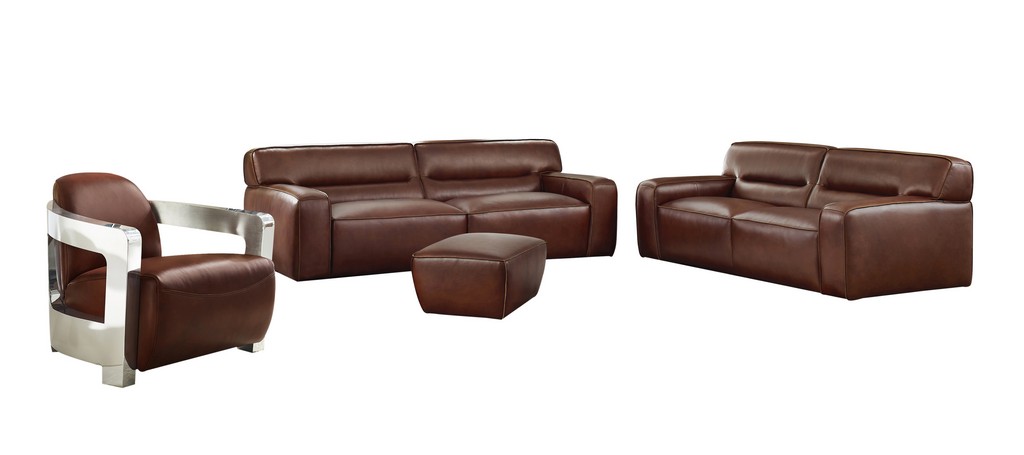 Living Room Set Sofa Loveseat Chair Chrome Arms Ottoman