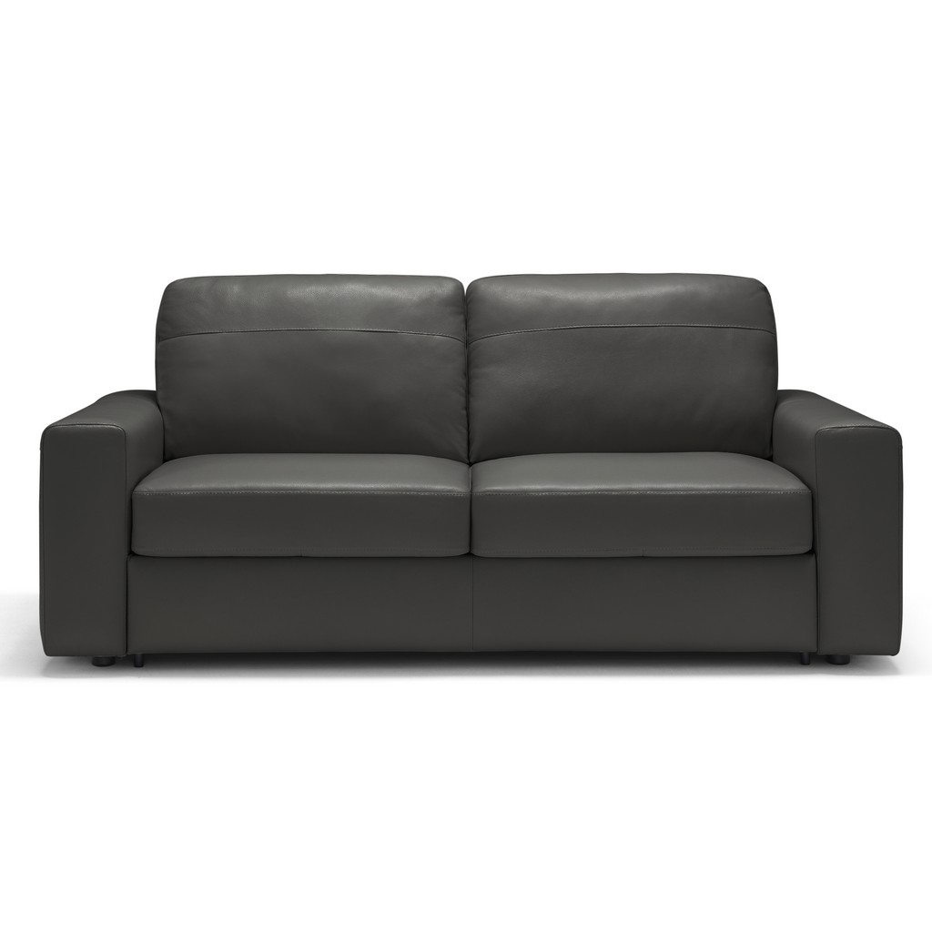 Divine Leather Sofa Sleeper, Dark Gray, 3 Seater Couch With Full Size Pull Out Mattress - Sunset Trading SU-D329-371L09-79