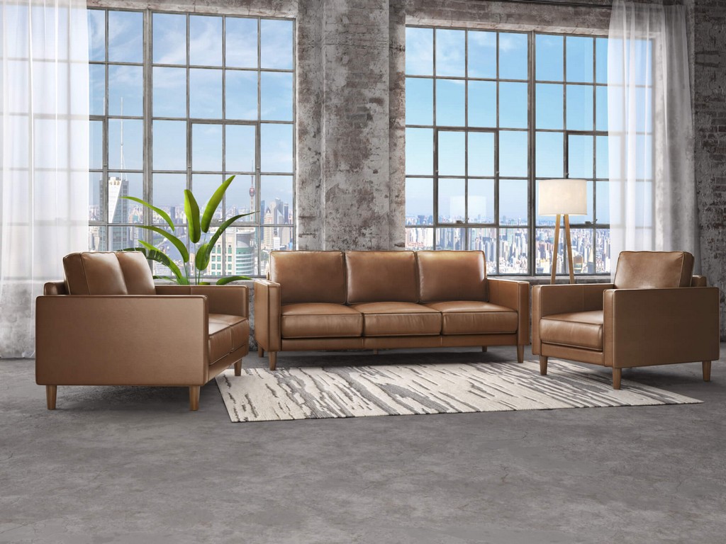 Leather Living Room Set Sofa Loveseat Chair Sunset
