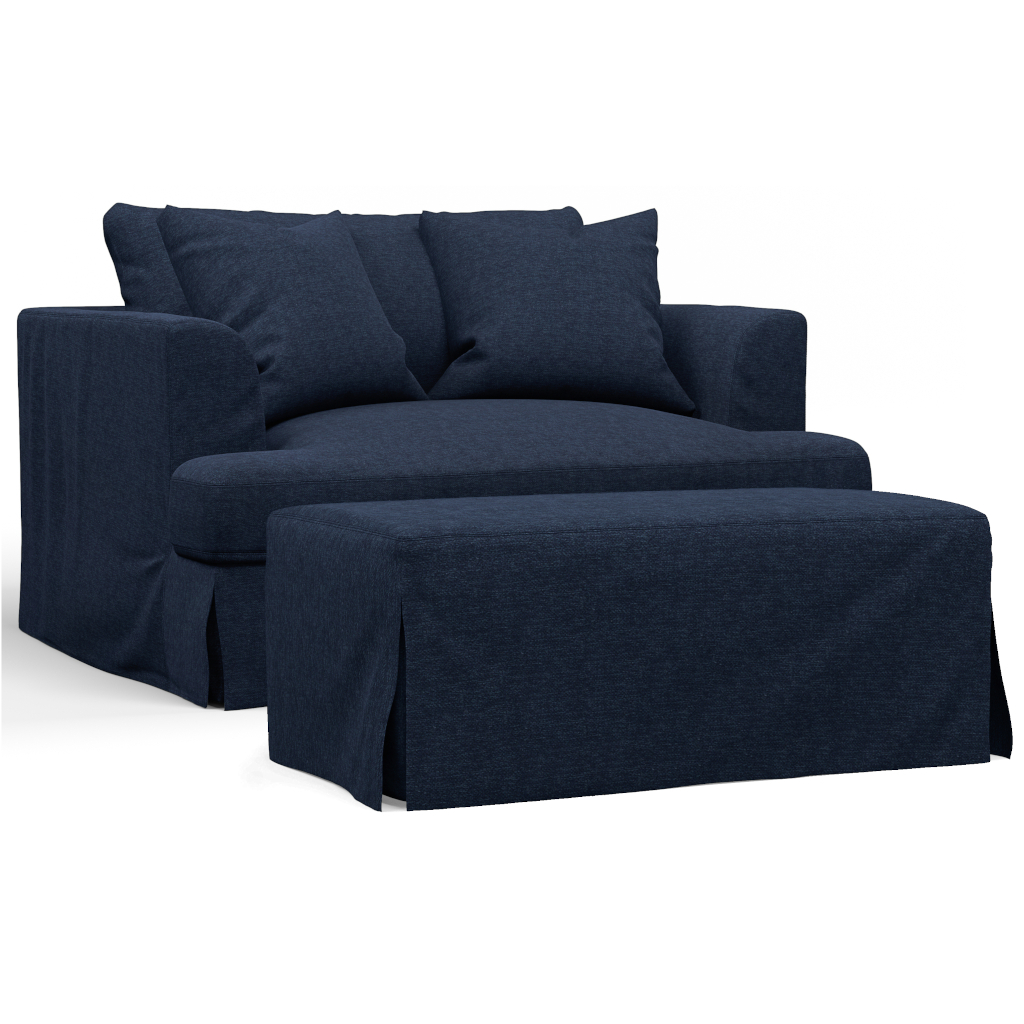 Sunset Trading Newport Slipcovered 52&quot; Wide Chair and A Half with Ottoman / Stain Resistant Performance Fabric / 2 Throw Pillows / Navy Blue  - Sunset Trading SY-130015-30-391049