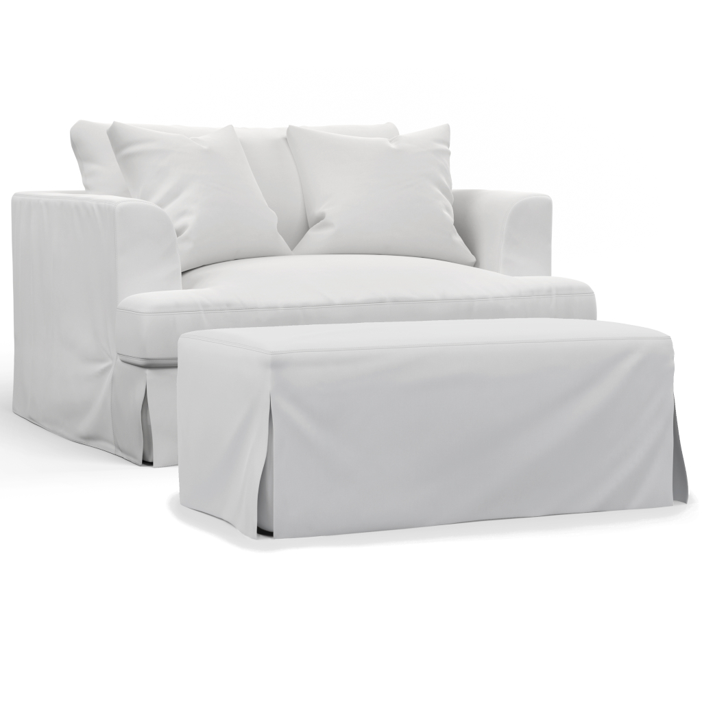 Sunset Trading Newport Slipcovered 52&quot; Wide Chair and A Half with Ottoman / Stain Resistant Performance Fabric / 2 Throw Pillows / White  - Sunset Trading SY-130015-30-391081