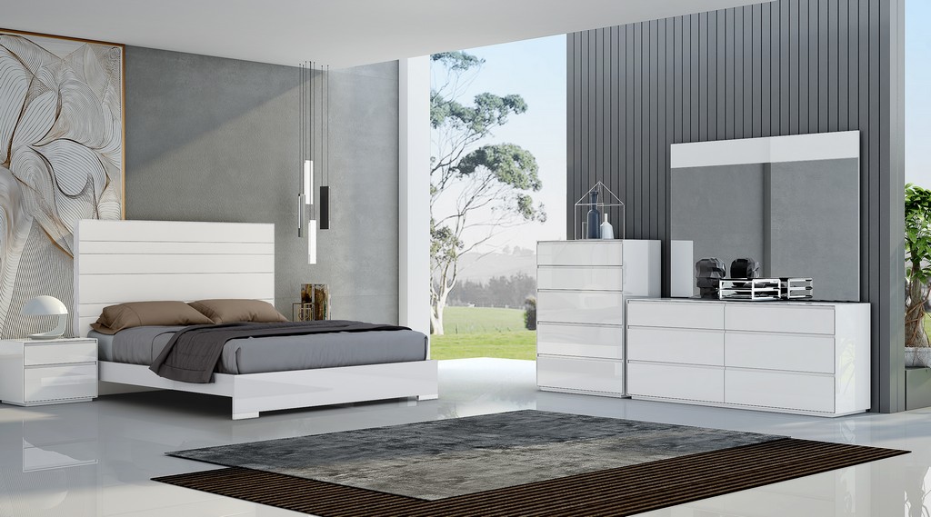 Whiteline Furniture Bed King Upholstered Panels Headboard