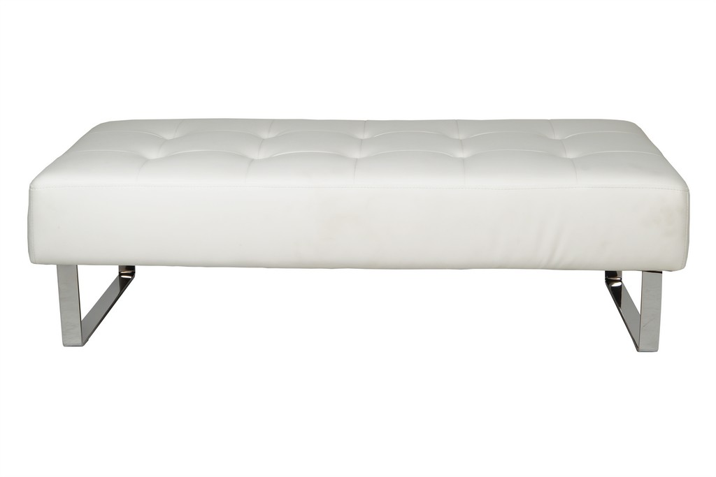 Miami Bench White Faux Leather Chrome Frame - Whiteline Modern Living Bn1085p-wht