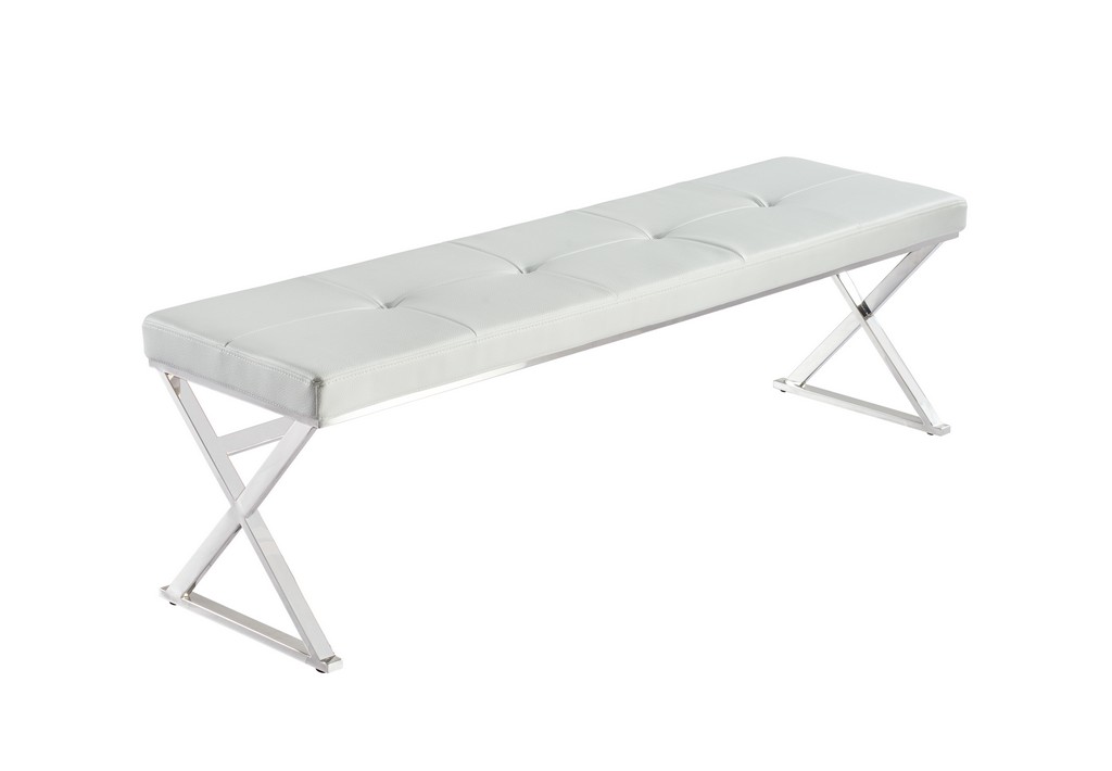 Savannah Bench White Faux Leather Polished Stainless Steel Base - Whiteline Modern Living Bn1301p-wht