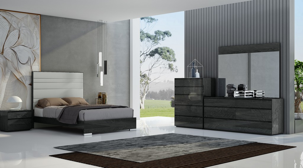 Whiteline Furniture Bed Queen Upholstered Panels Headboard