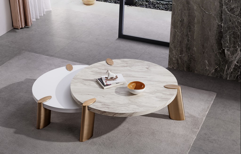Mimeo Round Coffee Table, Matt White Top - Whiteline Modern Living Ct1657s-wht