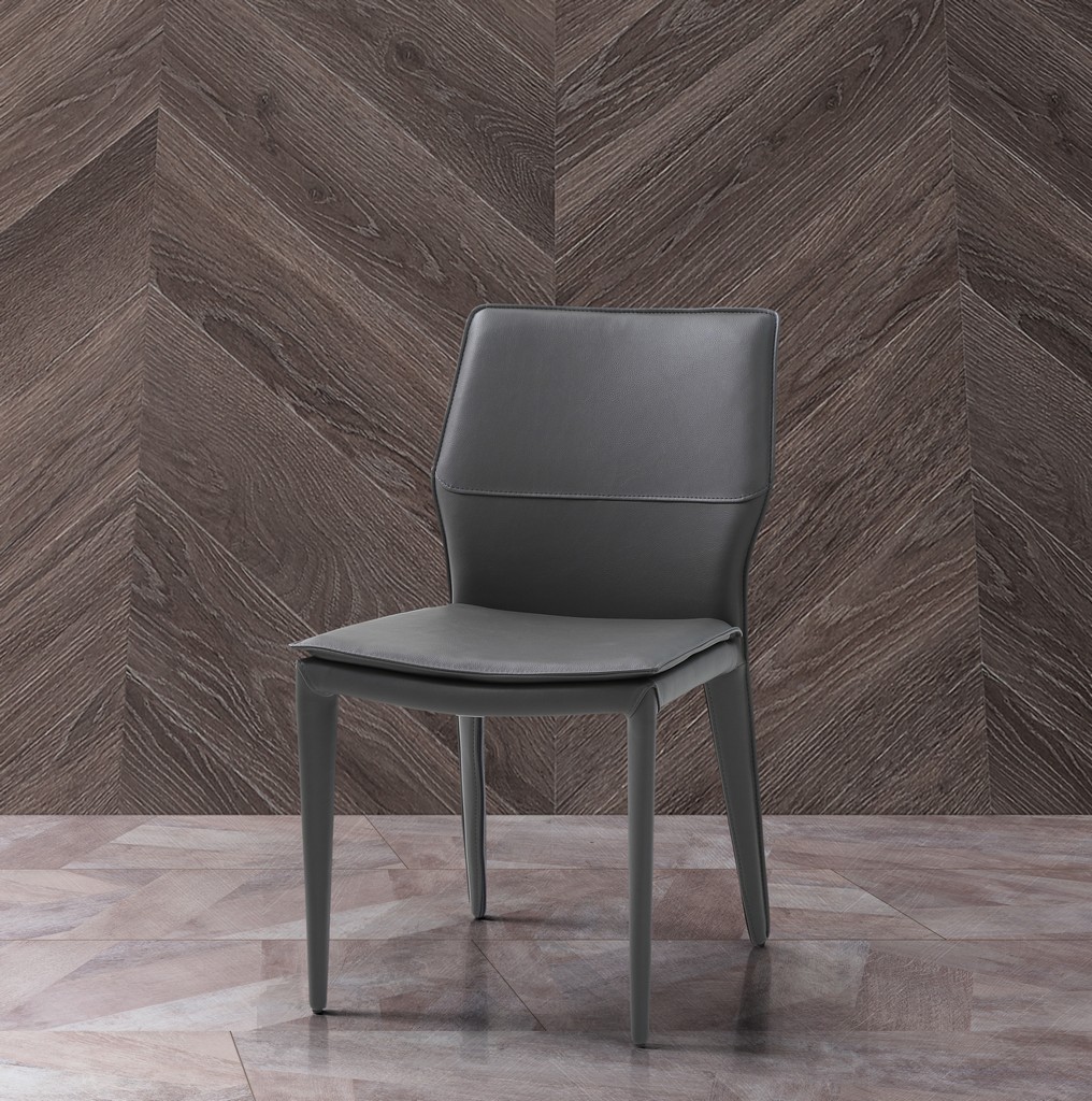 Miranda Dining Chair Dark Grey Faux Leather, Steel Legs Fully Covered With Dark Grey Faux Leather - Whiteline Modern Living Dc1475-dgry