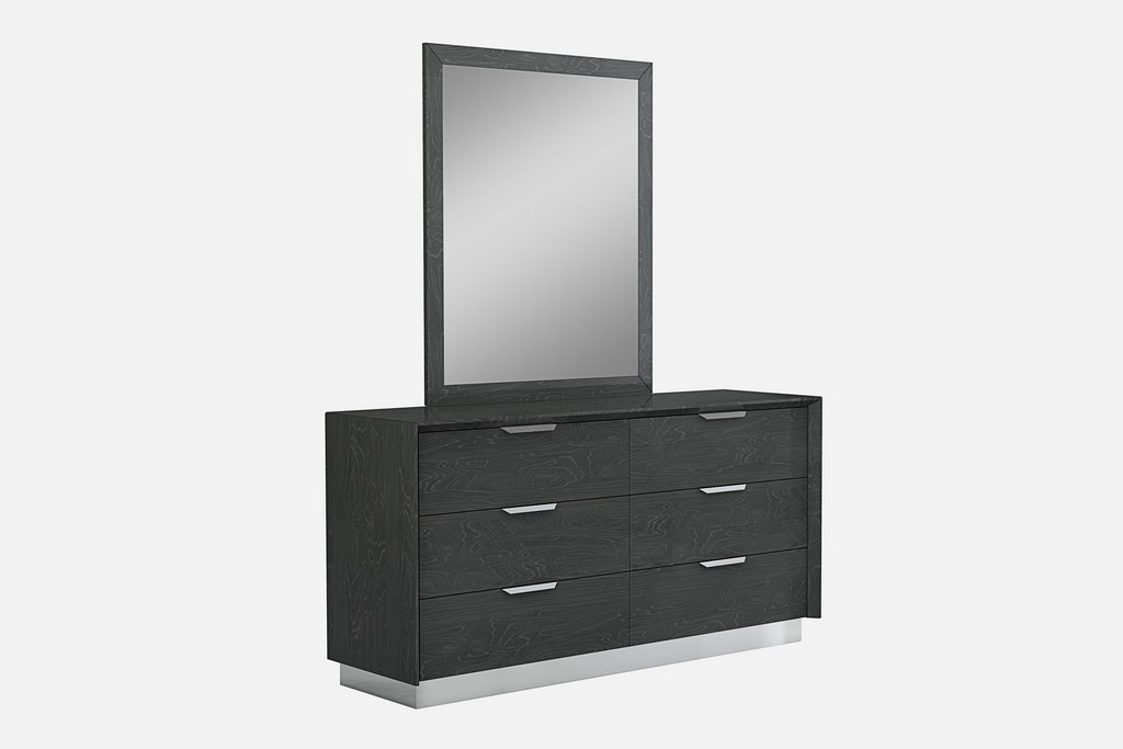 Navi Dresser Double High Gloss Grey With Stainless Steel Trim 6 Drawers With Self-Close Runners Stai - Whiteline Modern Living DR1354-GRY Image