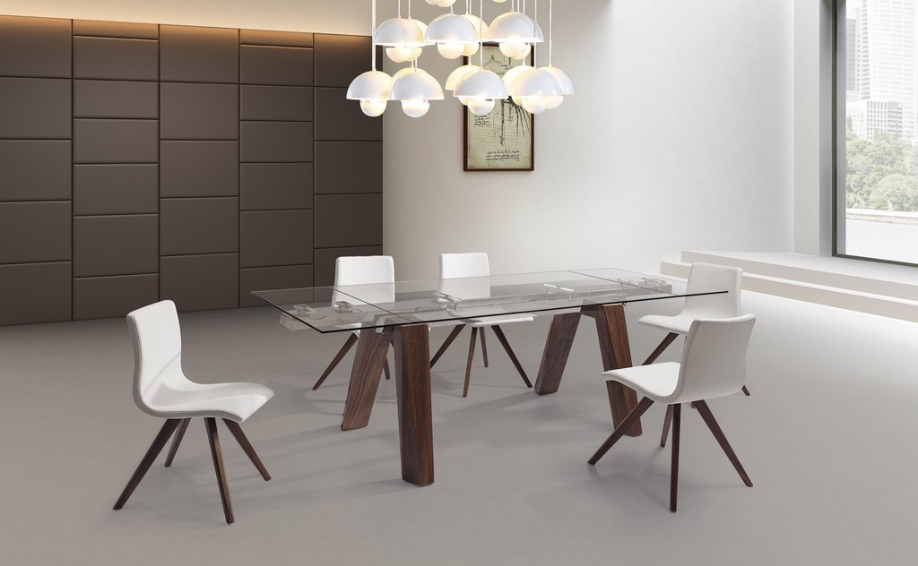 Whiteline Extendable Dining Table Walnut Glass Top