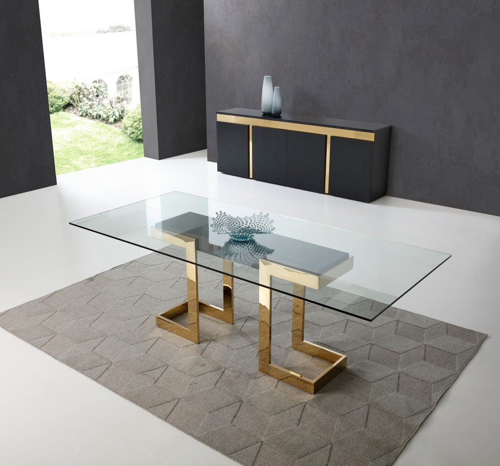 Rectangle Dining Table Glass Steel