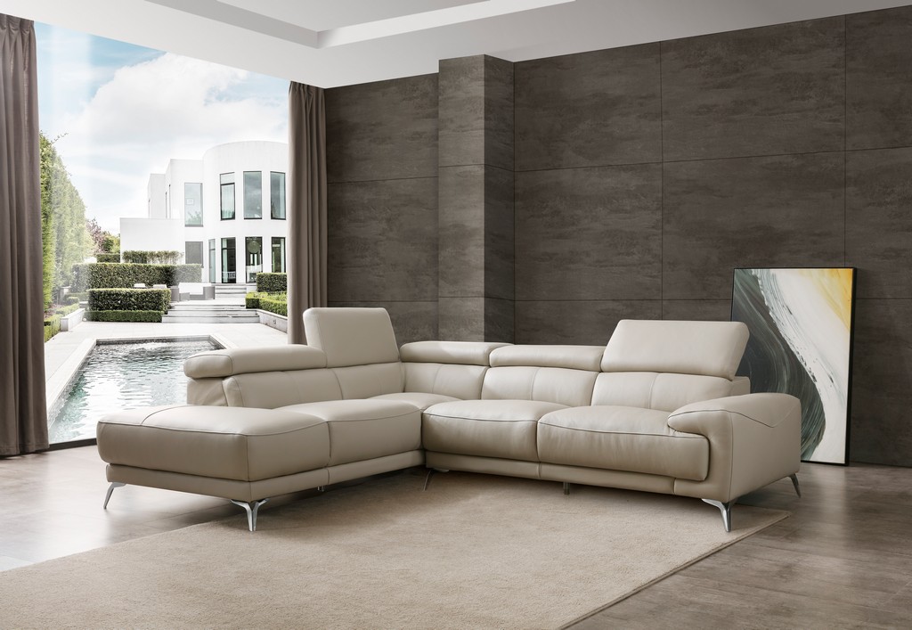 Sectional Chaise Left Light Leather Whiteline