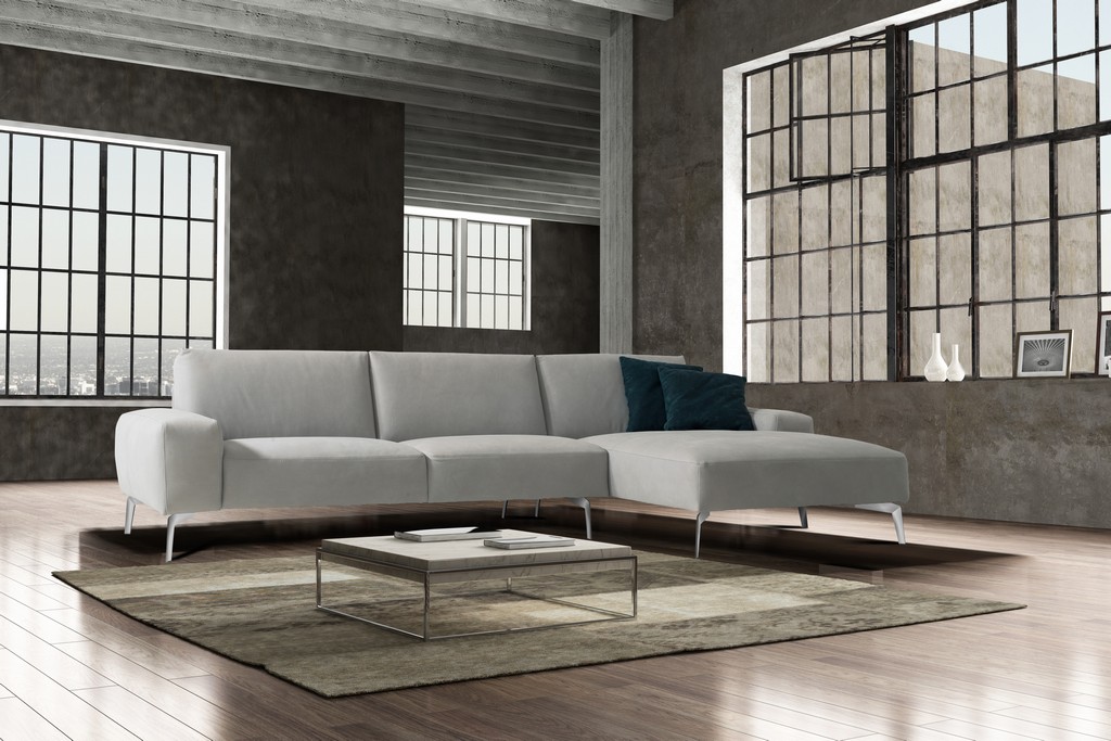 Sectional Chaise Right Light Leather Whiteline