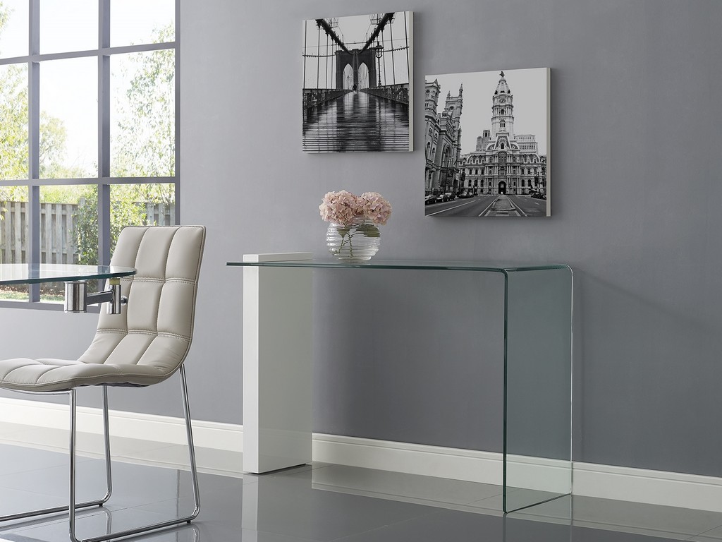 Picture of BUONO console table in high gloss white lacquer with clear glass - Casabianca CB-1154-CONSOLE-WH