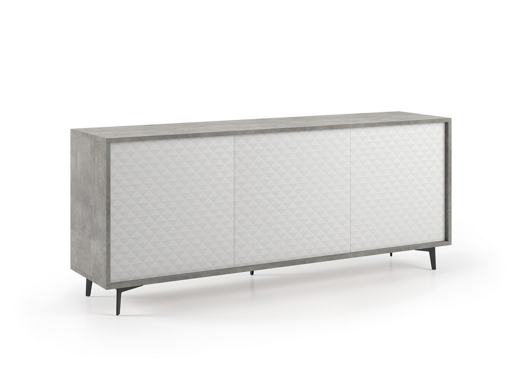 Lenox Buffet-server In Light Gray Concrete Grain Melamine Frame With White Pattern Melamine Doors - Casabianca Kd-180g
