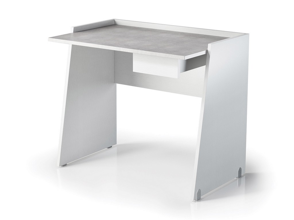 Marco Office Desk In White Wood Grain And Light Gray Concrete Melamine - Casabianca Kd-274