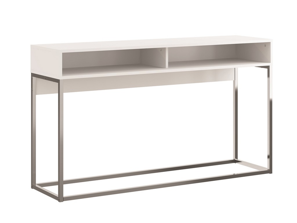 Noa Console Table In Matte White With Chromed Metal Frame - Casabianca Kd-b130wh