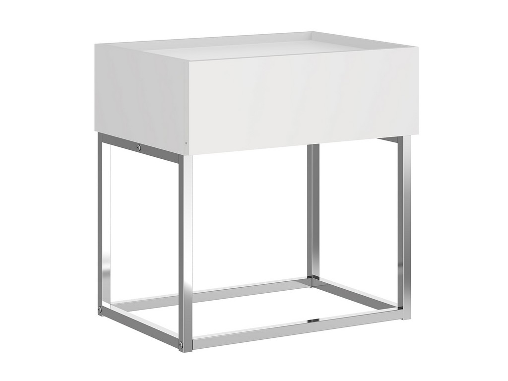 Noa Nightstand In Matte White With Chromed Metal Frame - Casabianca Kd-b160wh