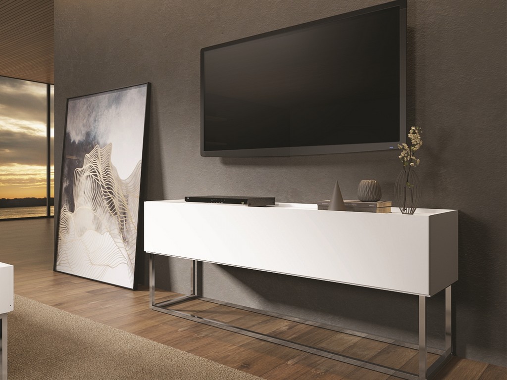 Noa Low Entertainment Center In Matte White With Chromed Metal Frame - Casabianca Kd-b170wh