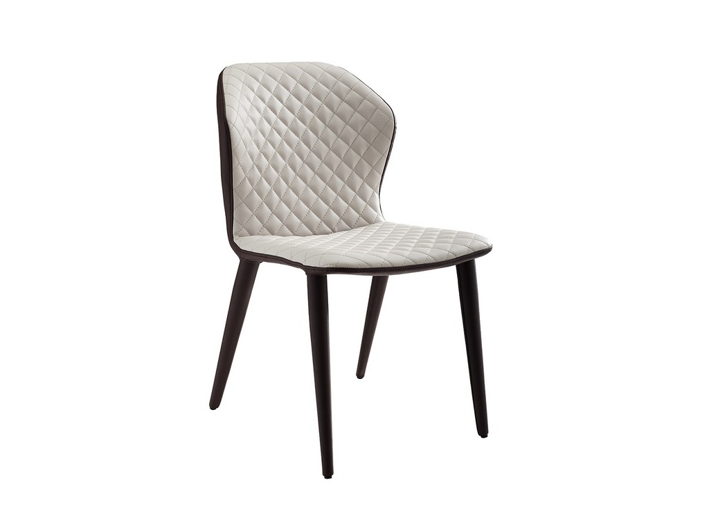 Olivia Dining Chair In Dark Brown Pu-leather And Beige Diamond Pattern Seat - Casabianca Tc-dc04