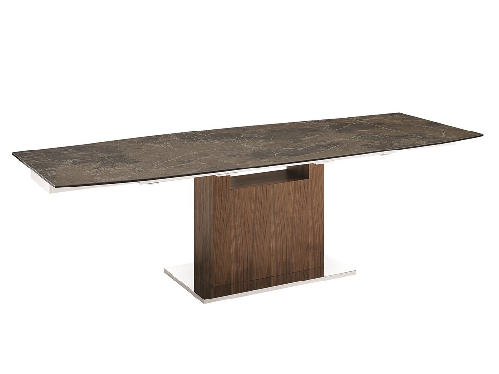 Olivia Dining Table In Brown Marbled Porcelain Top With Walnut Veneer Base - Casabianca Tc-man03walemp