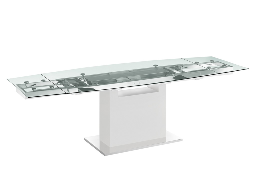 Olivia Dining Table In Clear Glass With High Gloss White Lacquer Base - Casabianca Tc-man03whtclr