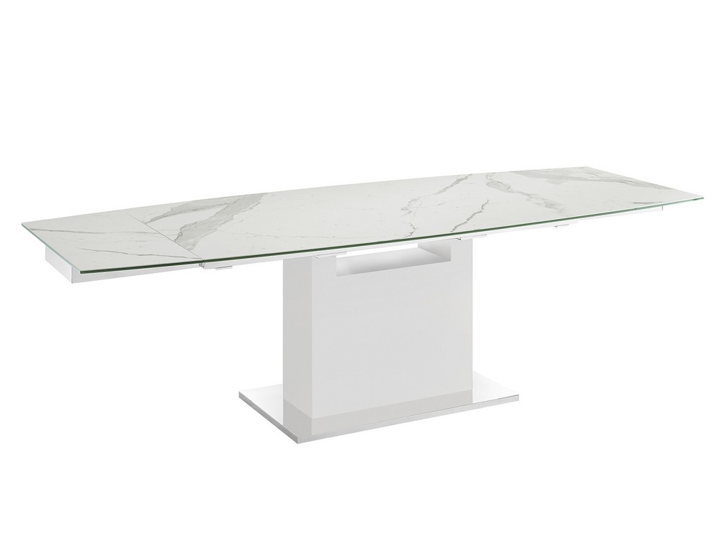 Dining Table Marbled Porcelain Top Glass Lacquer