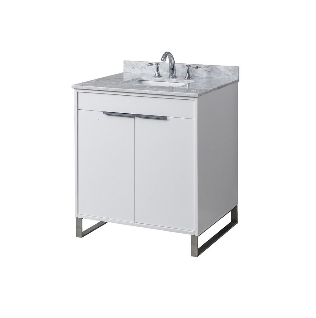 Luca 32 in. Vanity in White with White Carrara Marble Top with white basins - J &amp; J International 32S5-WWC