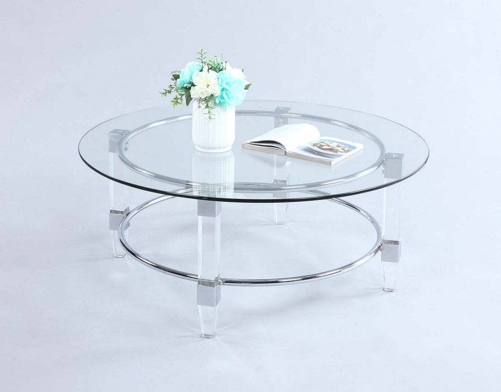 Contemporary Round Glass Top Cocktail Table - Chintaly 4038-ct
