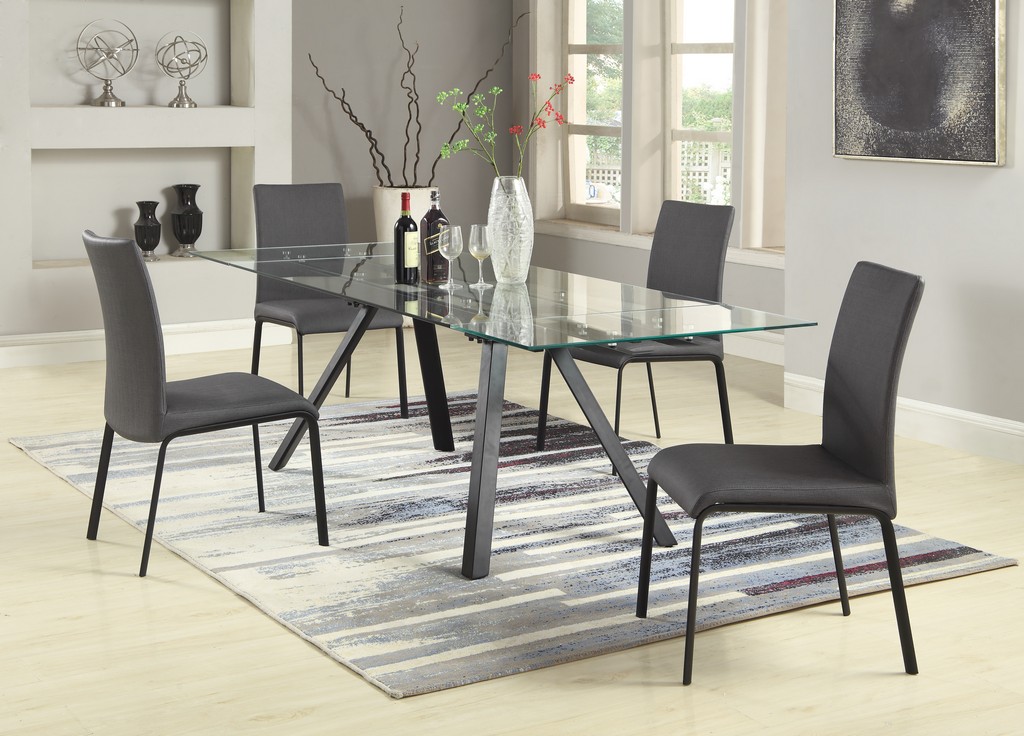 Chintaly Furniture Dining Set Extendable Glass Table Back Chairs