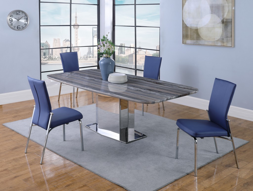 Chintaly Dining Set Marble Table Back Chairs