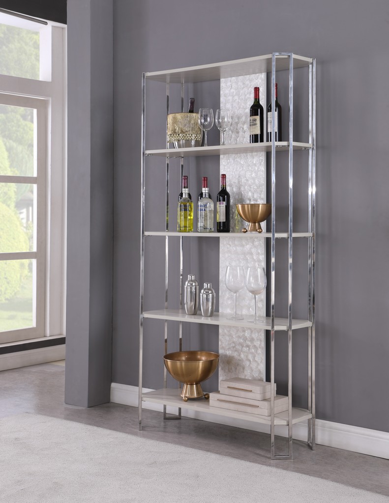 Contemporary Gray Bookshelf W/ Polished Steel Frame - Chintaly Kendall-bks