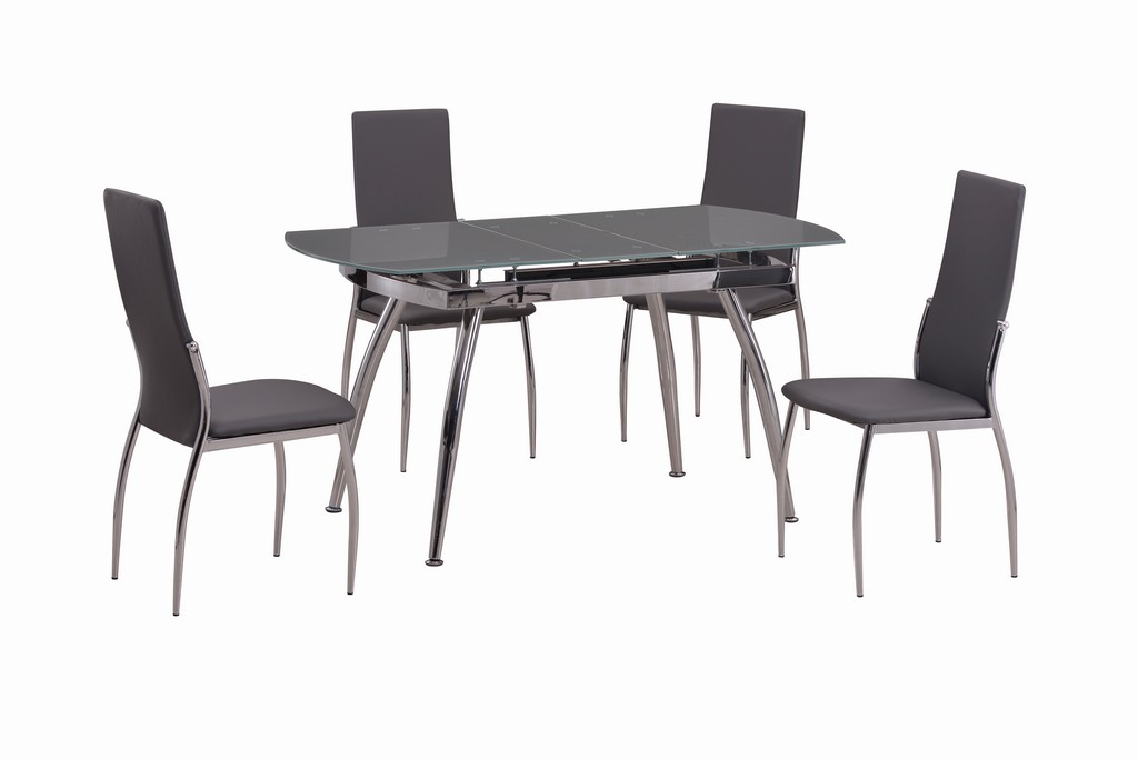 Chintaly Dining Set Extendable Glass Table Chairs