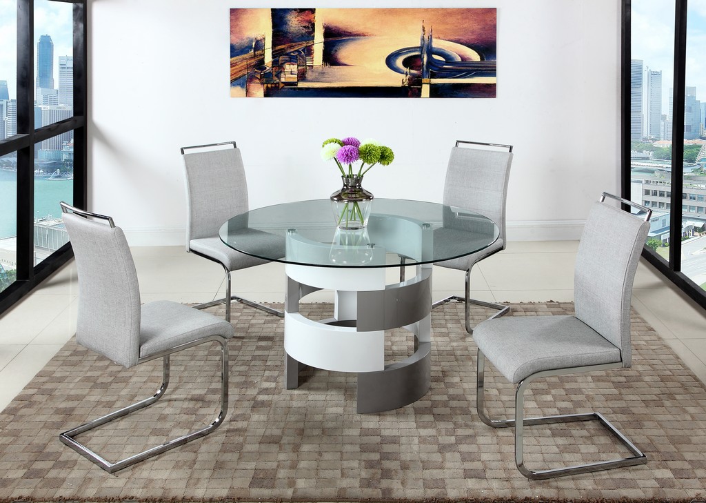 Dining Set Round Glass Table Chairs Chintaly