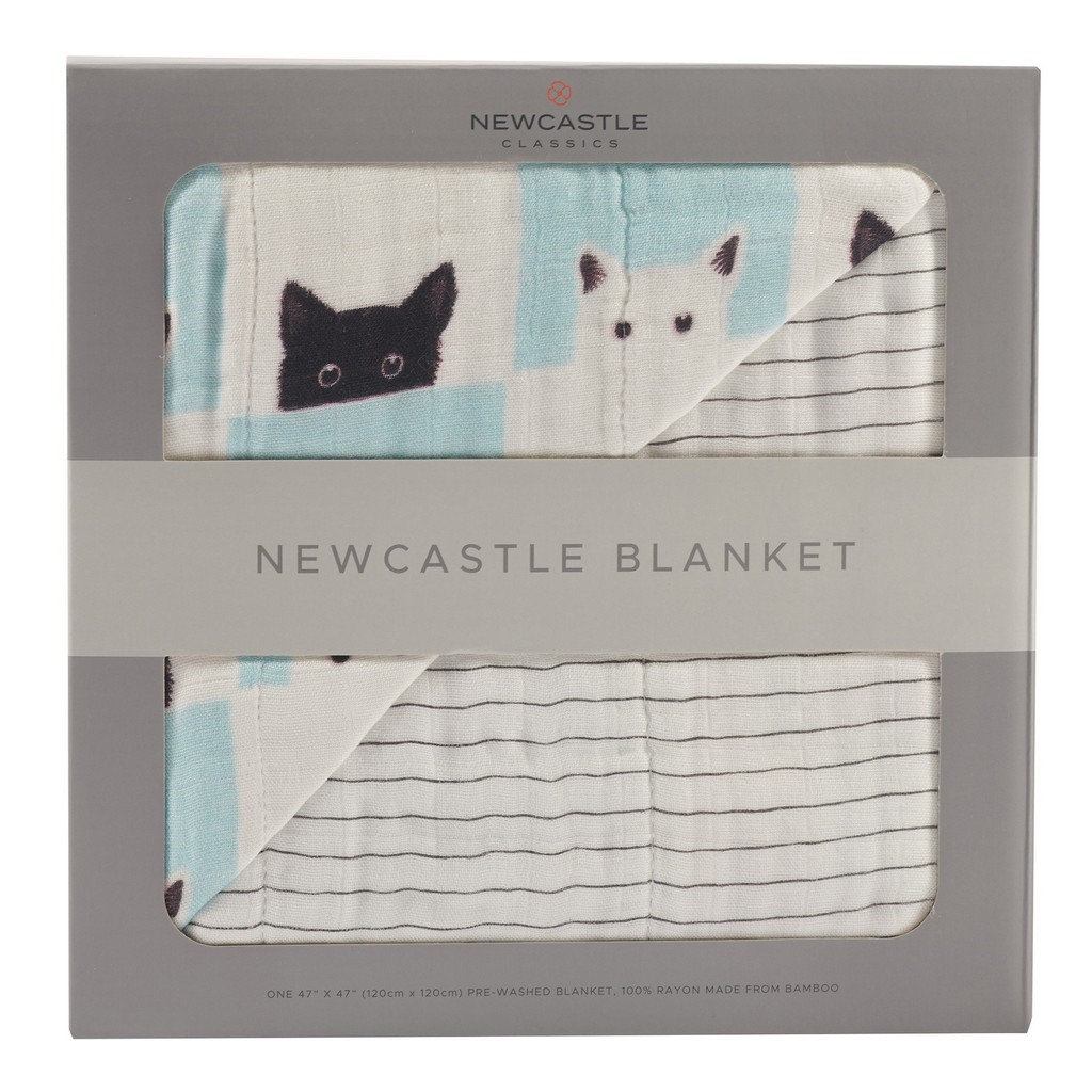 Peek-A-Boo Cats and Pencil Stripe Bamboo Muslin Newcastle Blanket - Newcastle Classics 725