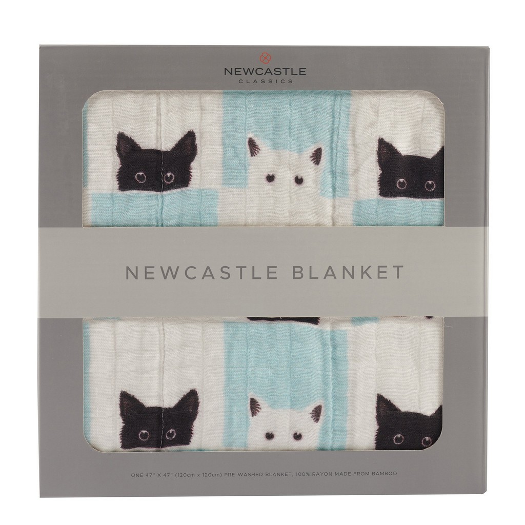 Peek-A-Boo Cats and White Bamboo Muslin Newcastle Blanket - Newcastle Classics 730