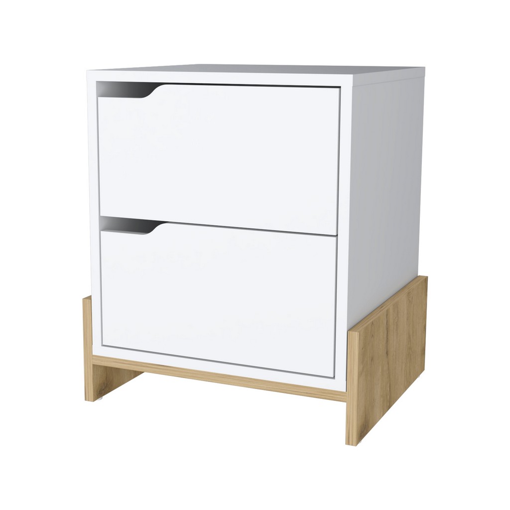 Lovell Nightstand with Sturdy Base and 2-Drawers, White / Macadamia - FM Furniture FM9008MBM