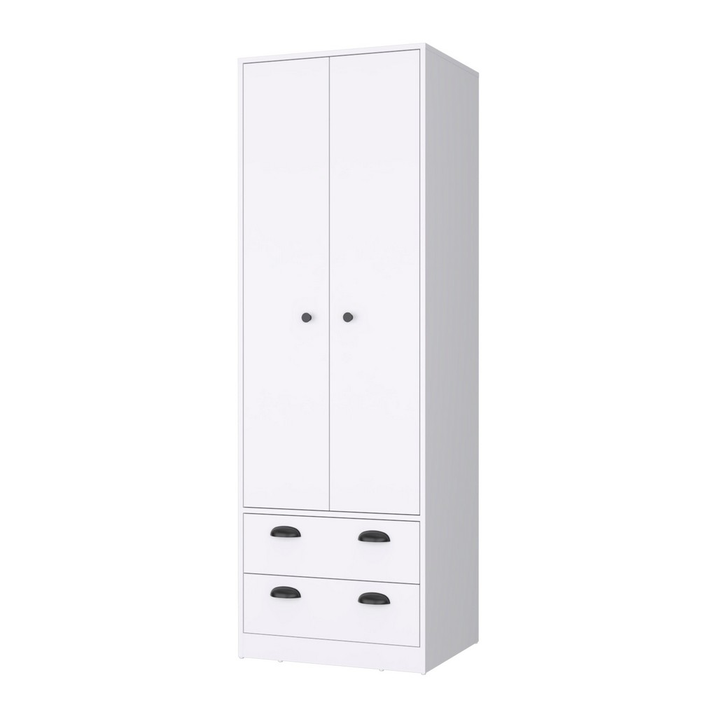 Denton Armoire with 2-Drawers and Hanging Rod, White - FM Furniture FM9027CLB