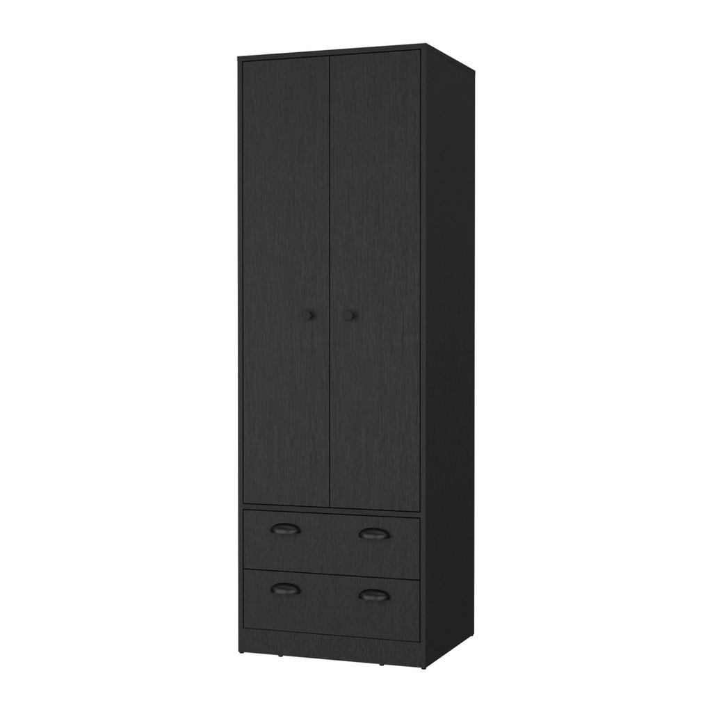 Denton Armoire with 2-Drawers and Hanging Rod, Black - FM Furniture FM9028CLW